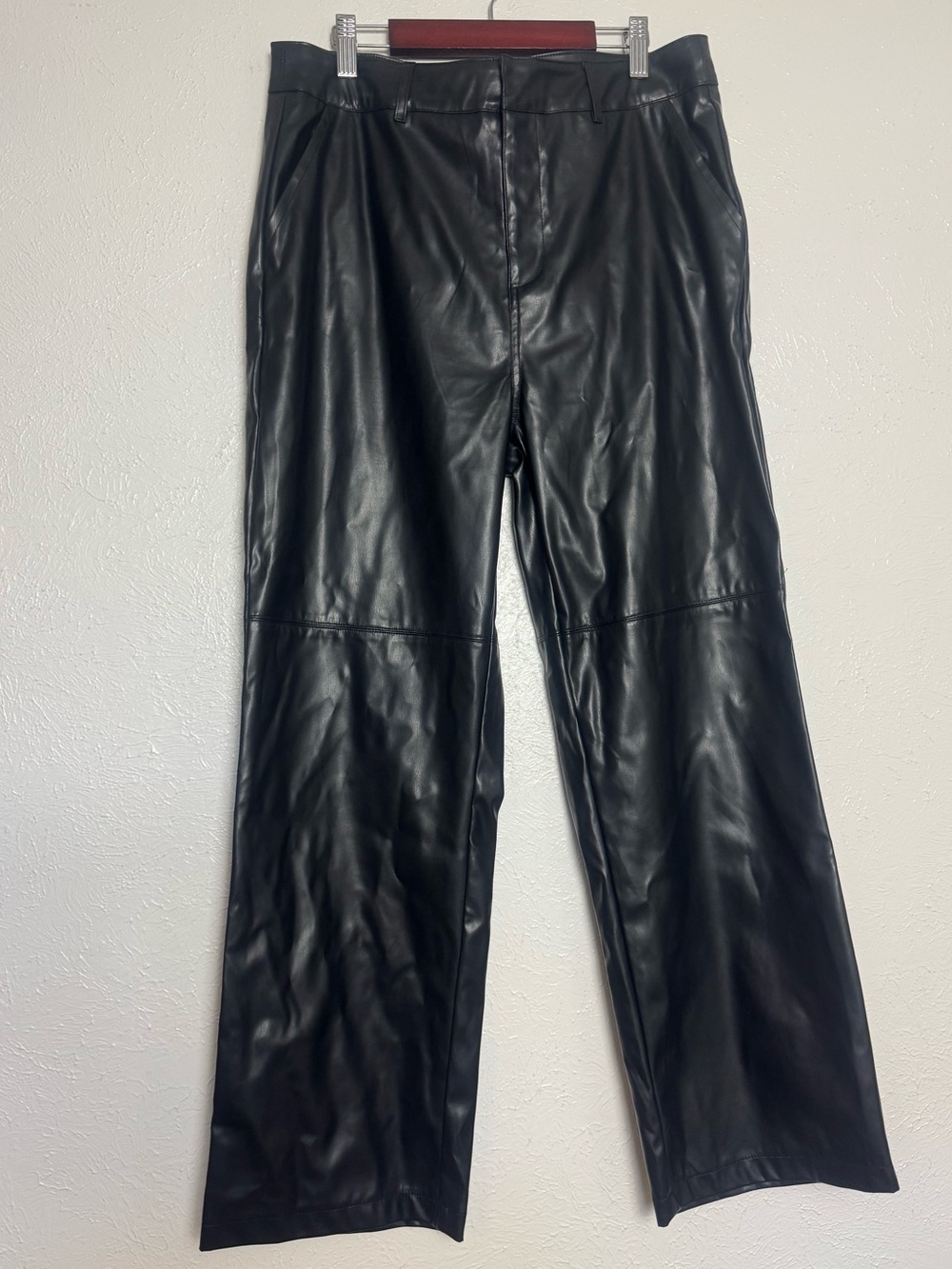 Lulus Faux Leather Black High Rise Wide Leg Pants